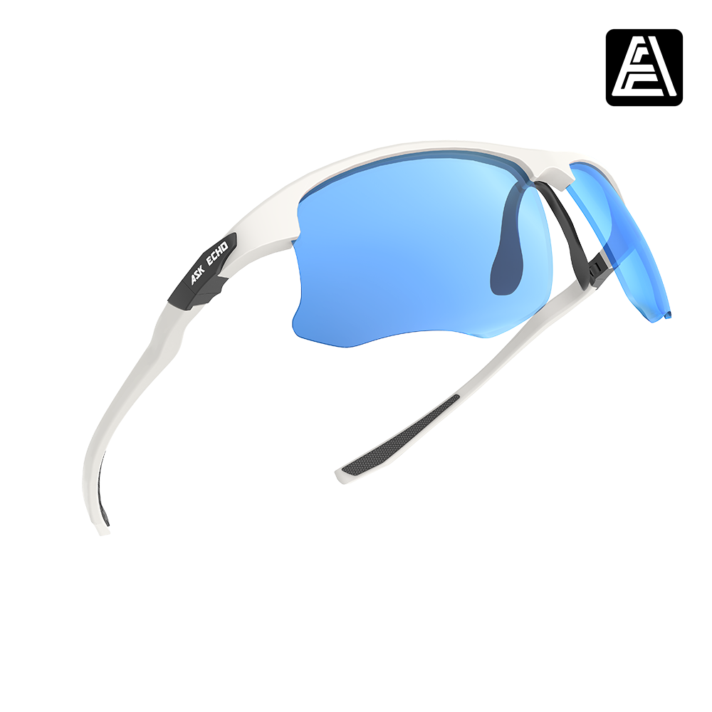 Ask Echo Golf White Half Frame Sunglasses / Revo Blue