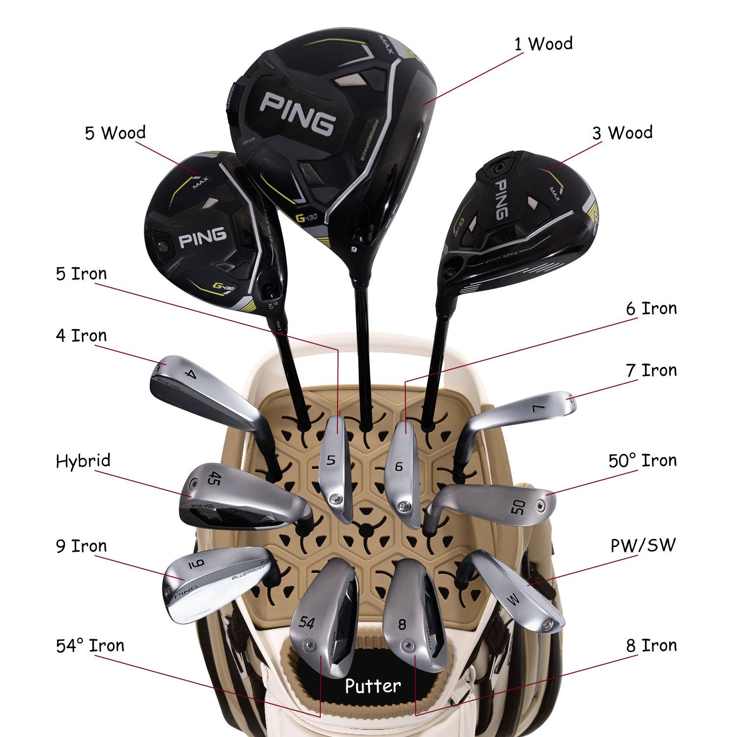 Ask Echo 2025 SLC-130LE Luxury 15 Way Full Length Dividers Golf Quiet Synthetic Leather Cart Bag / Toasted Almond