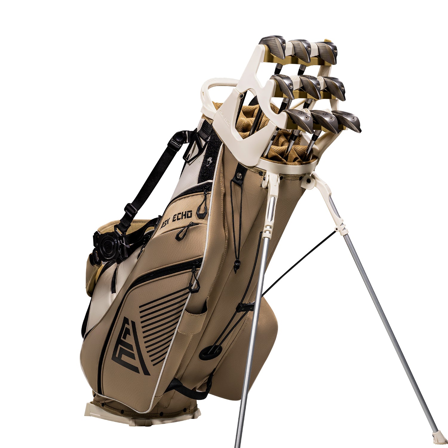 Ask Echo ST-14 Hybrid Stand Bag and Pendor Lock Club Organizer Bundle / Toasted Almond