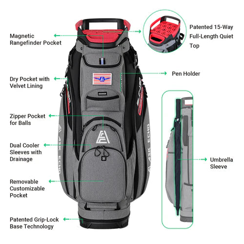 Ask Echo 2024 SLC-130 15 Dividers Grip Locking Bottom Golf Quiet Cart Bag / Grey
