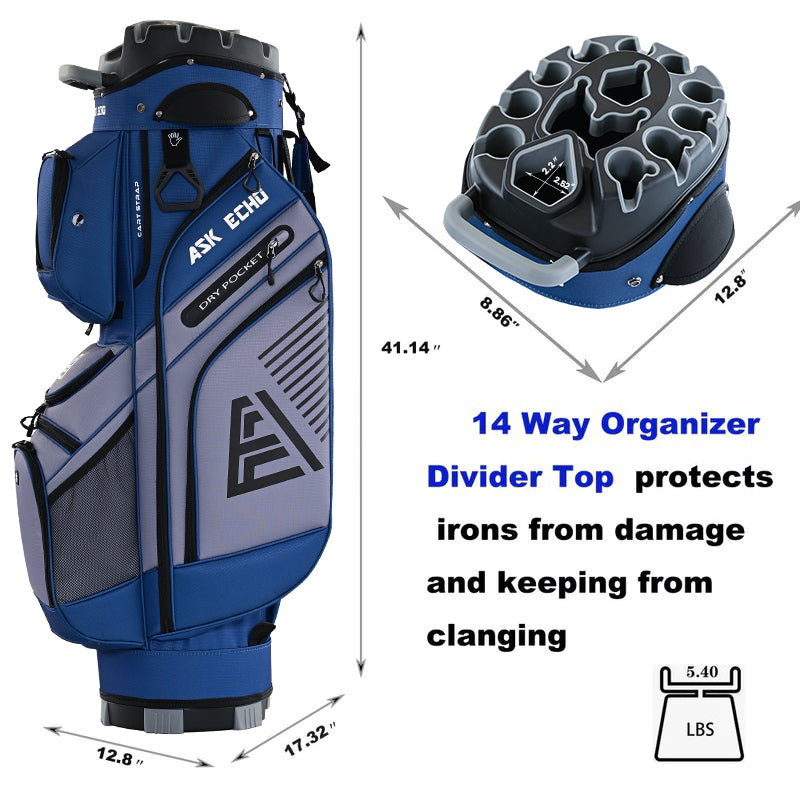 Ask Echo 2024 T-LOCK 14 Way Organizer Dividers Golf Soundless Cart Bag / NavyGrey.C