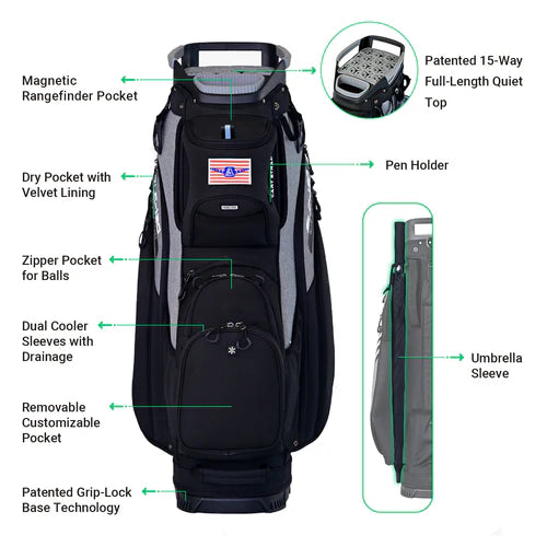Ask Echo 2024 SLC-130 15 Dividers Grip Locking Bottom Golf Quiet Cart Bag / Black